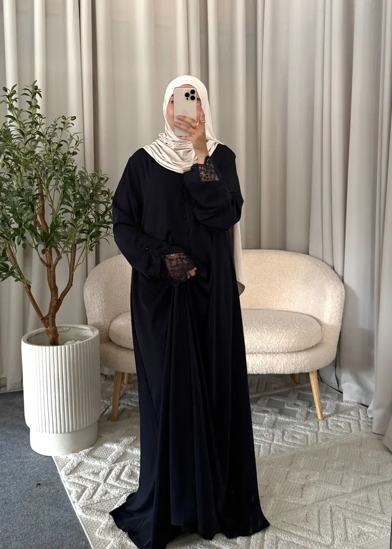 NAYLA LACE ABAYA NAVY BLUE
