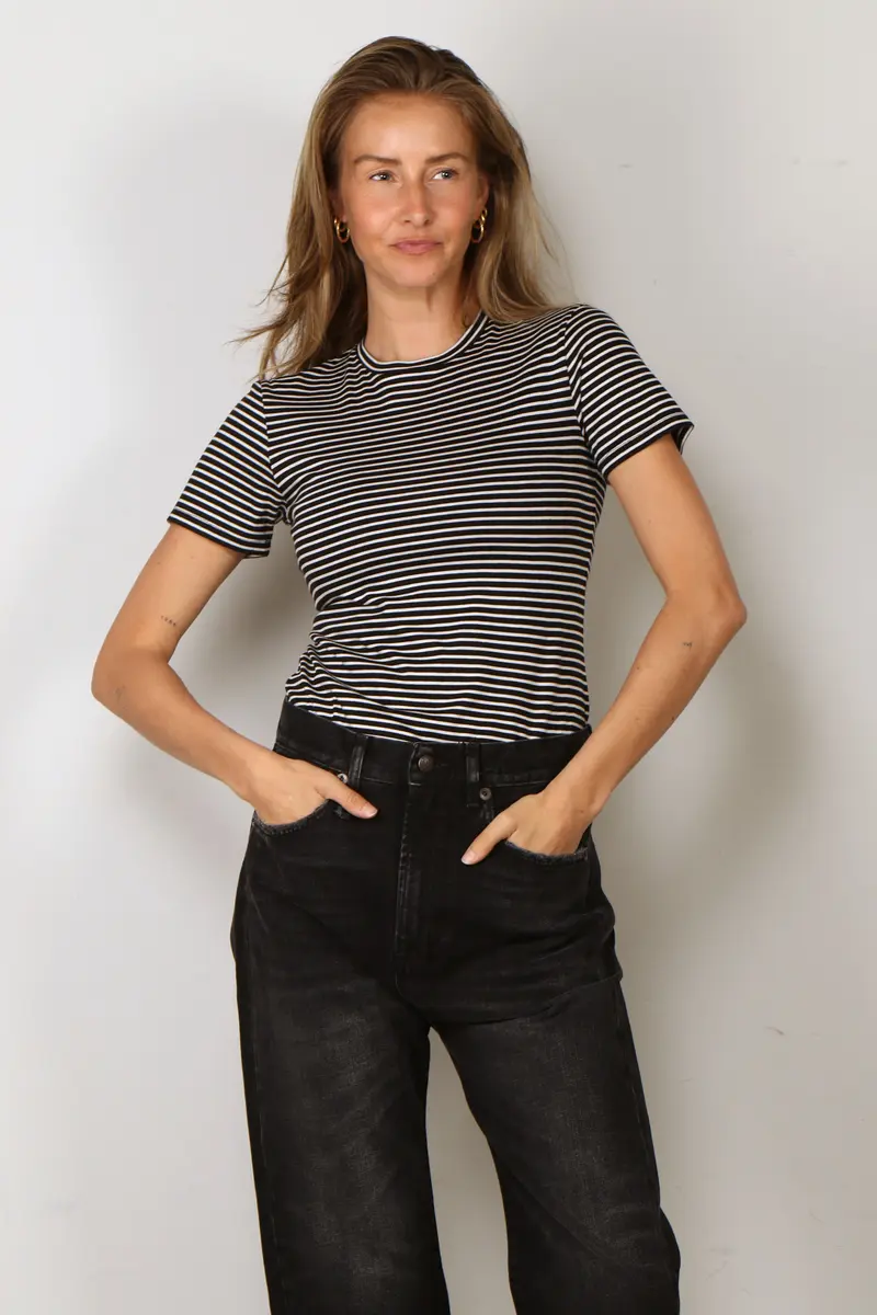 Nili Lotan - Lana - Crewneck - Tee - Black Ivory Stripe