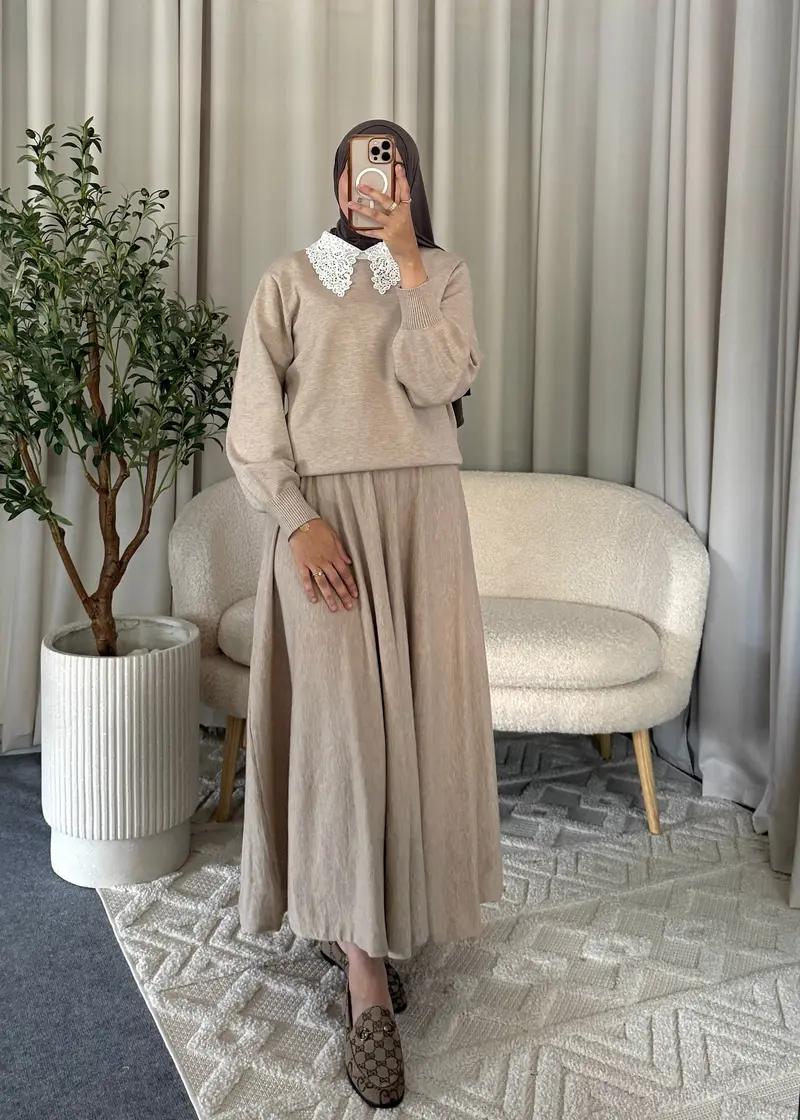 NOUR LACE KNIT SET BEIGE