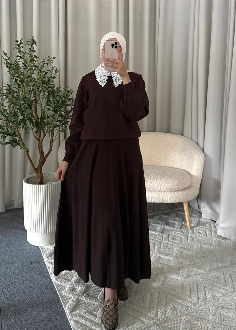 NOUR LACE KNIT SET BROWN