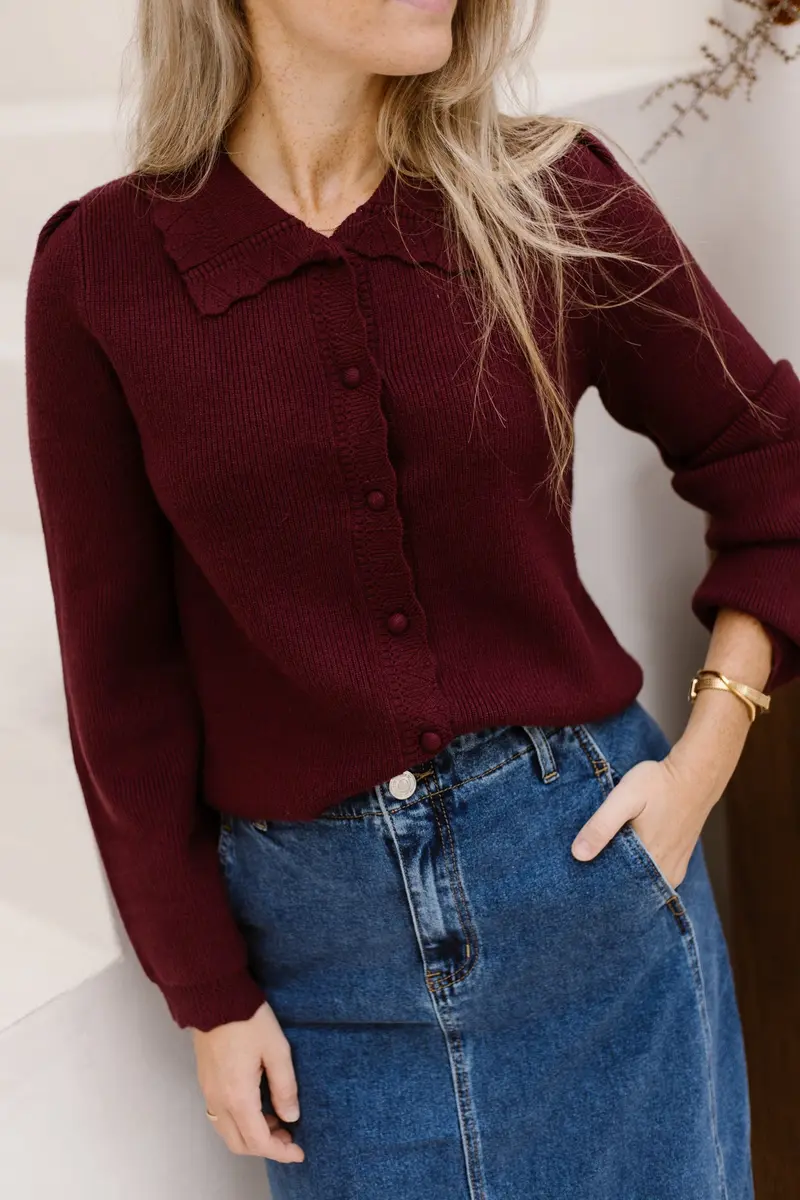 Objparya thess knit cardigan windsor wine