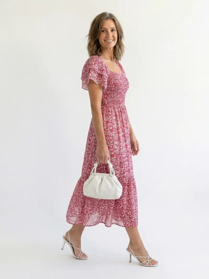 Odette | Off-Shoulder Blumen Smocked Midi Kleid