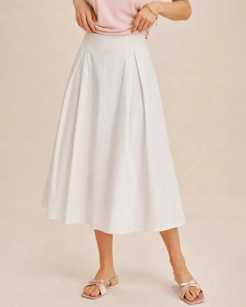 Off White Zipper A-Line Midi Skirt