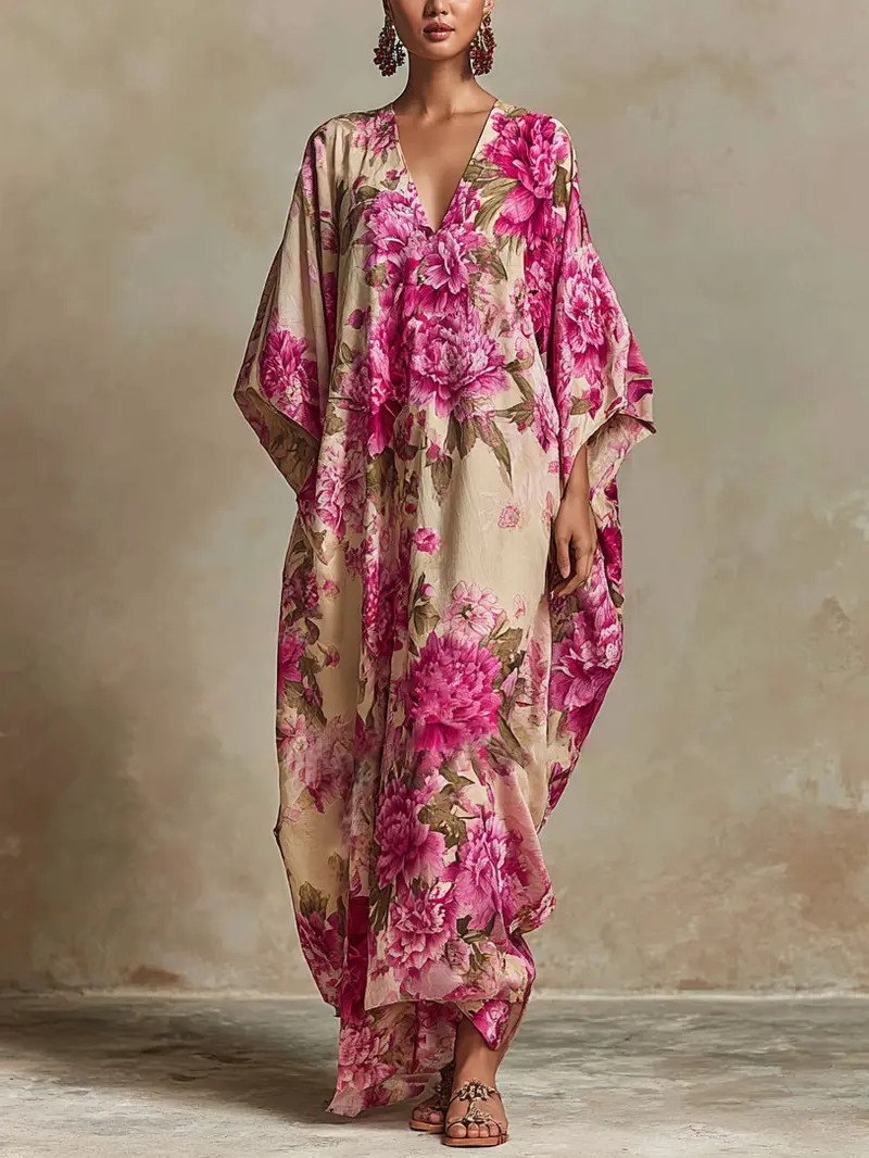 Olivara™ | Floral Art V-neck Maxi Dress