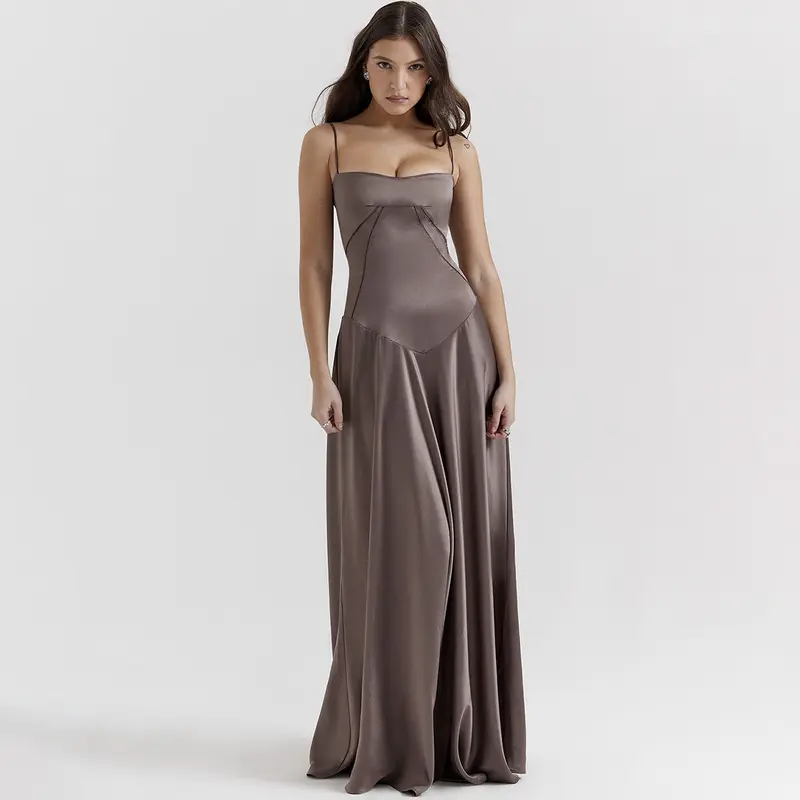 Olivia | Elegancka sukienka satynowa maxi z wiązaniem na plecach