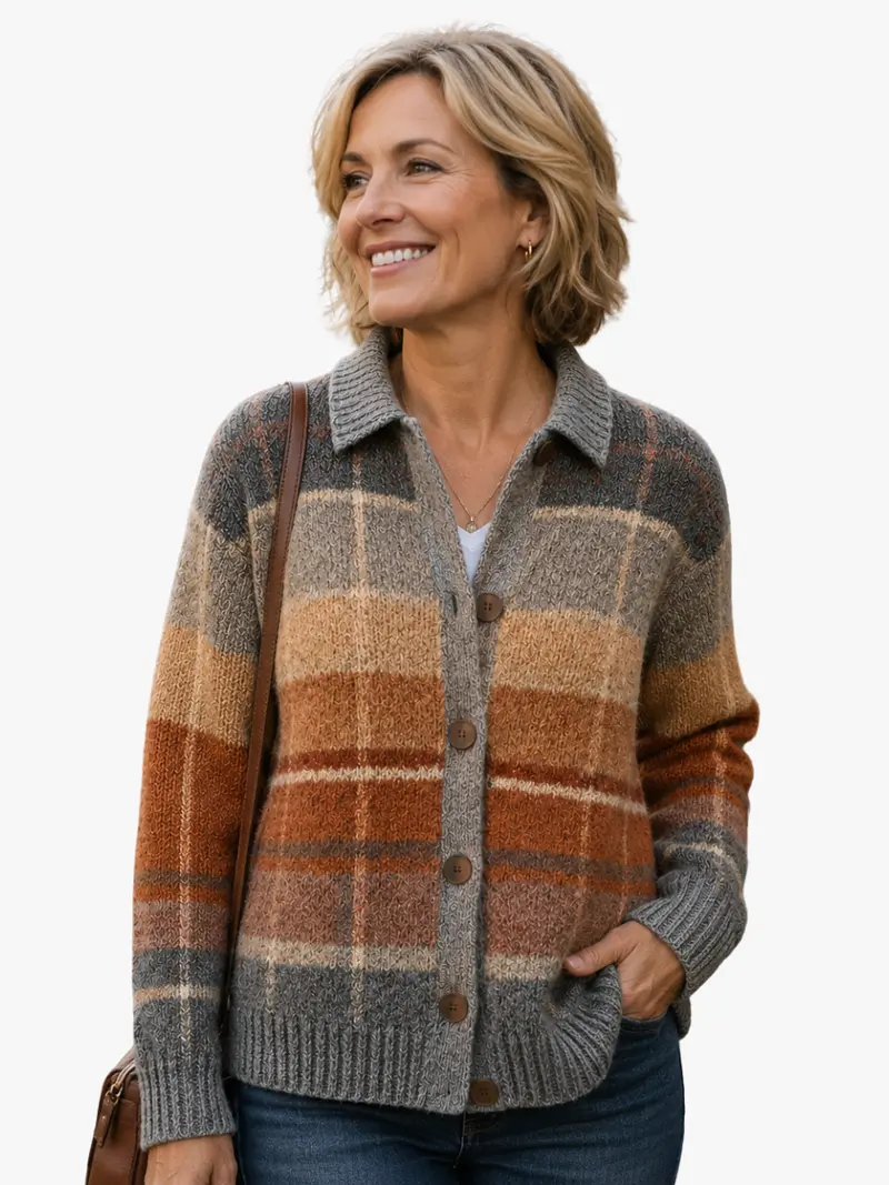 OMBRE PLAID CARDIGAN FOR WOMEN