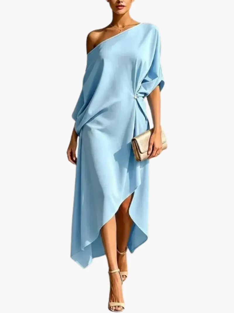 ONE SHOULDER DRAPED DRESS FOR WOMEN