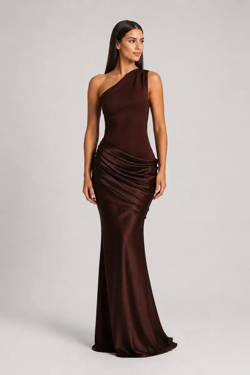 One-Shoulder Ruched Maxi Dress