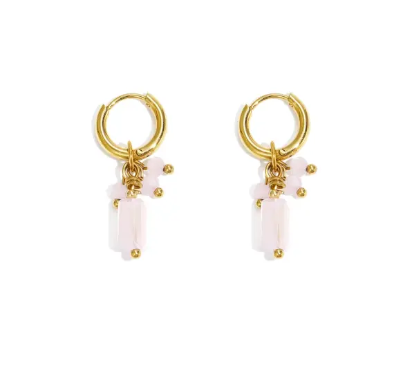 Oorbellen - Stainless steel goud met roze bedels