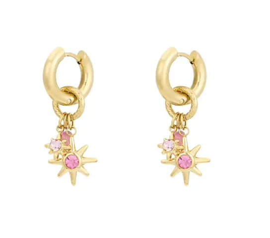 Oorbellen - Stainless steel goud ster met roze