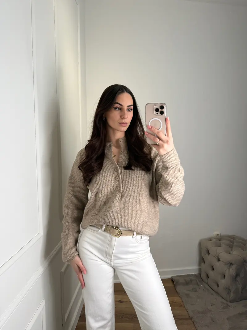 Oversized trui met knopen - taupe