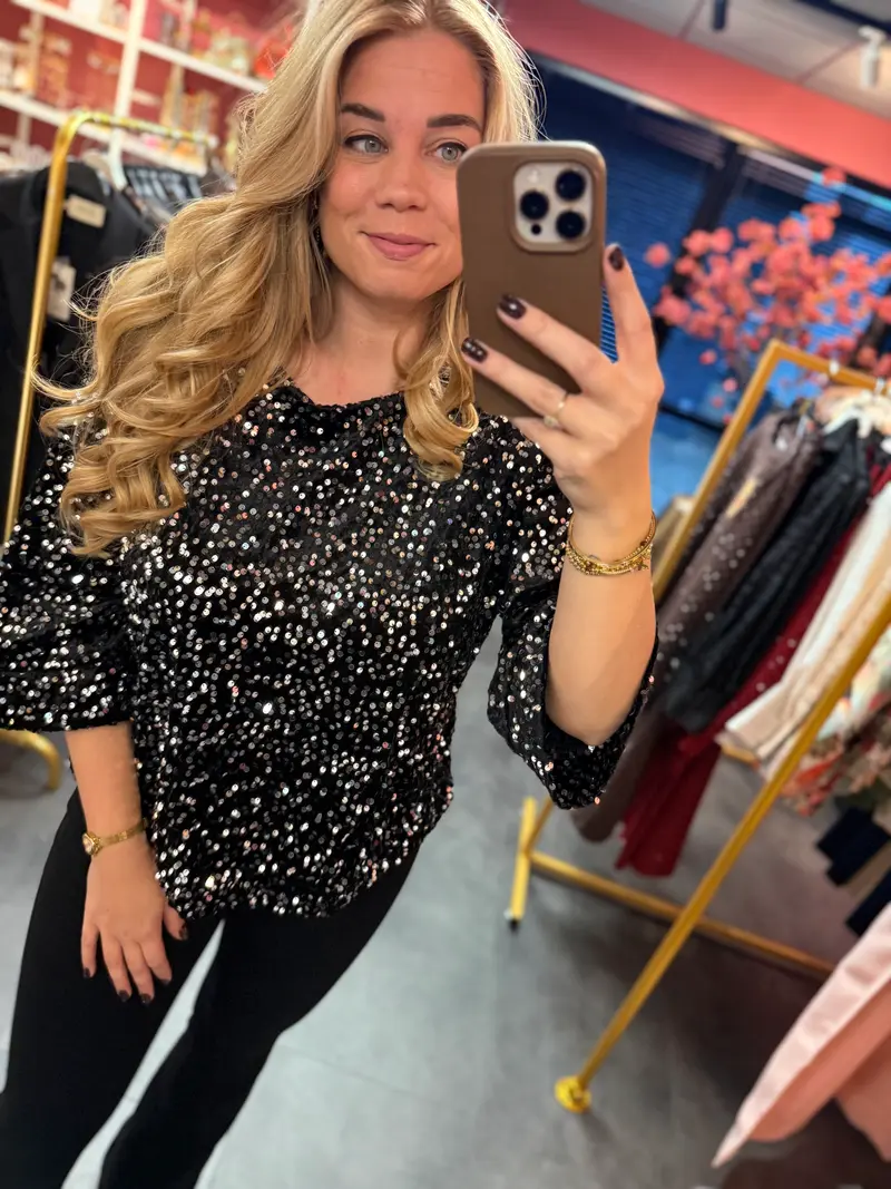 Pailletten top Suzy zwart en zilver