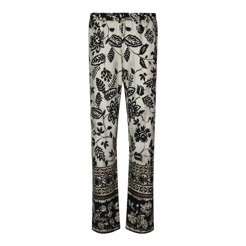 Pantalon Bohemian Bloem Beige Zwart