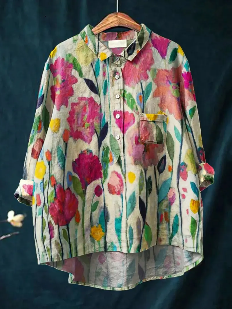 Phoebe™ | Women's Vintage Flower Art Print Casual Shirt
