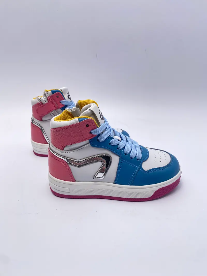 Pinocchio p1012 hoge sneaker cobalt blauw combi met roze