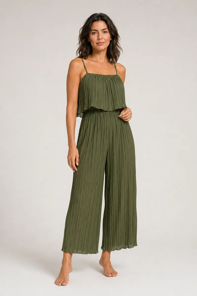 Pleated Wide-Leg Jumpsuit