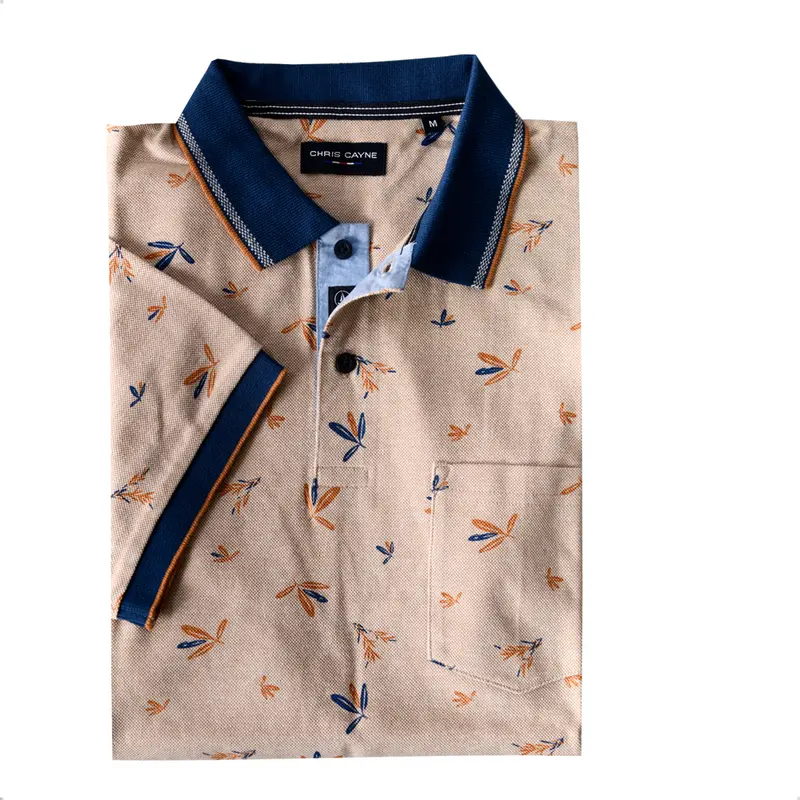Poloshirt Beige Marine Leaf Print