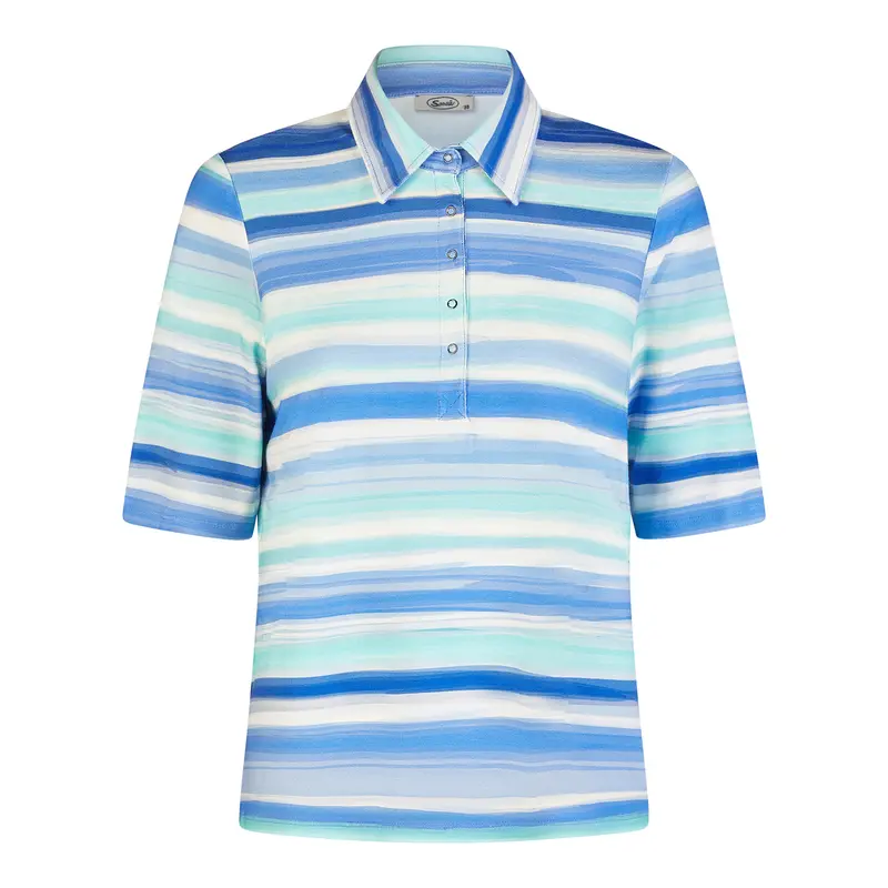 Poloshirt Blauw Wit Mint Streep