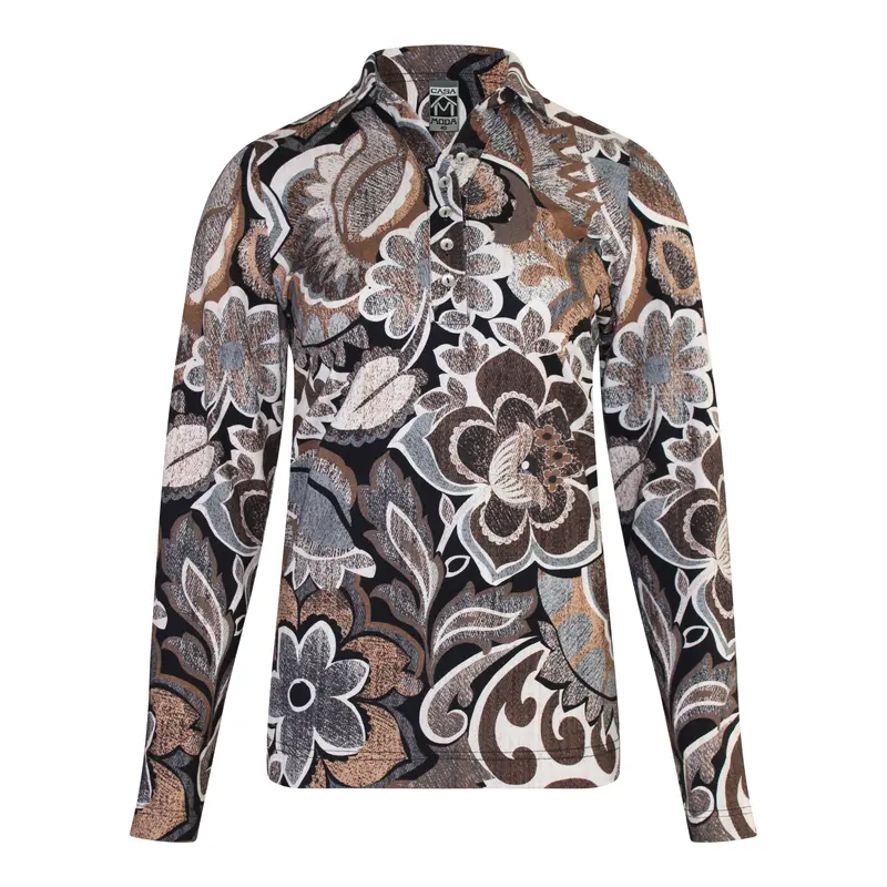 Poloshirt Bloemenprint Bruin en Natuurtinten