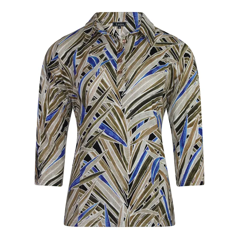 Poloshirt Cobalt Beige Grafische Bladerenprint