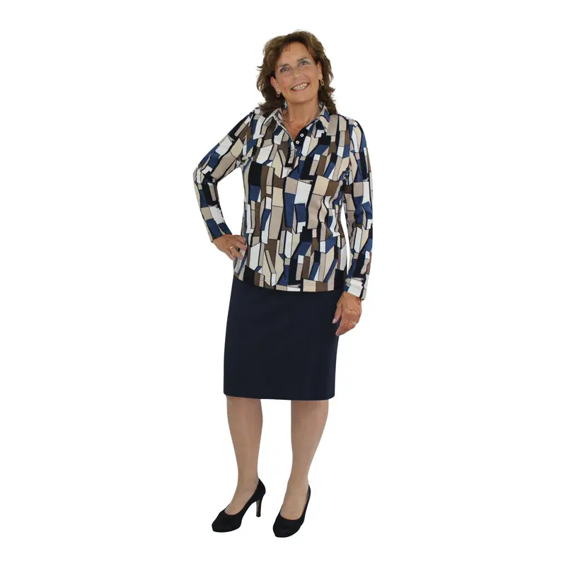 Poloshirt Marine Beige Grafische Blokkenprint