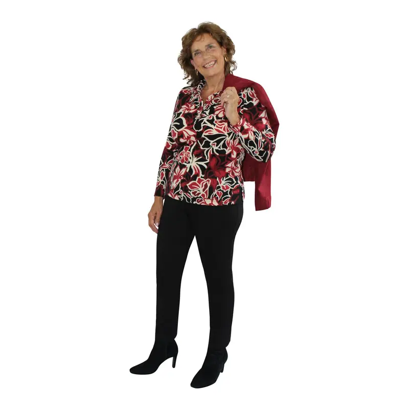 Poloshirt Zwart Rood Ecru Bloemenprint