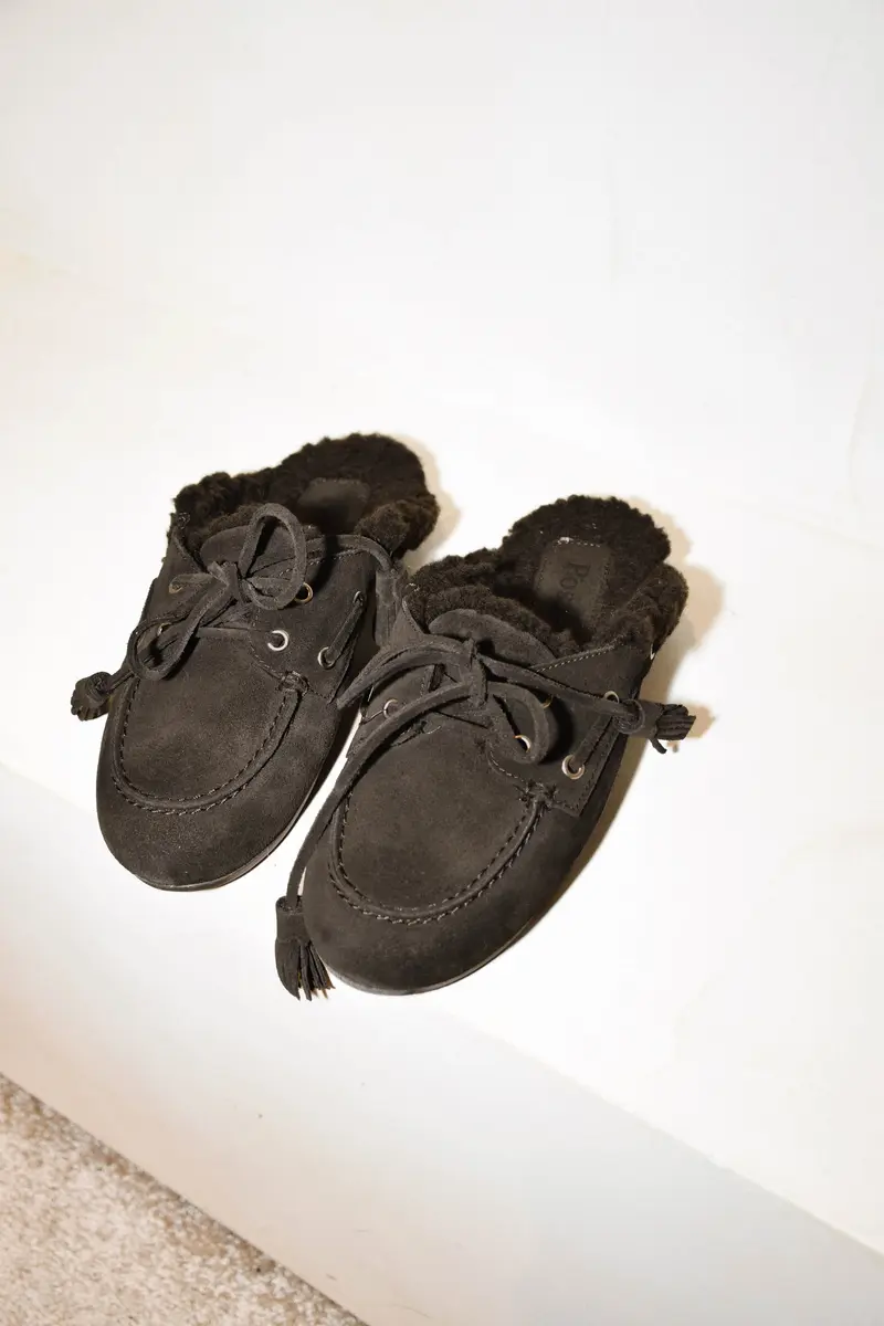 Posa - Loafers - Boat Loafer Mule Fur Beads - Espresso