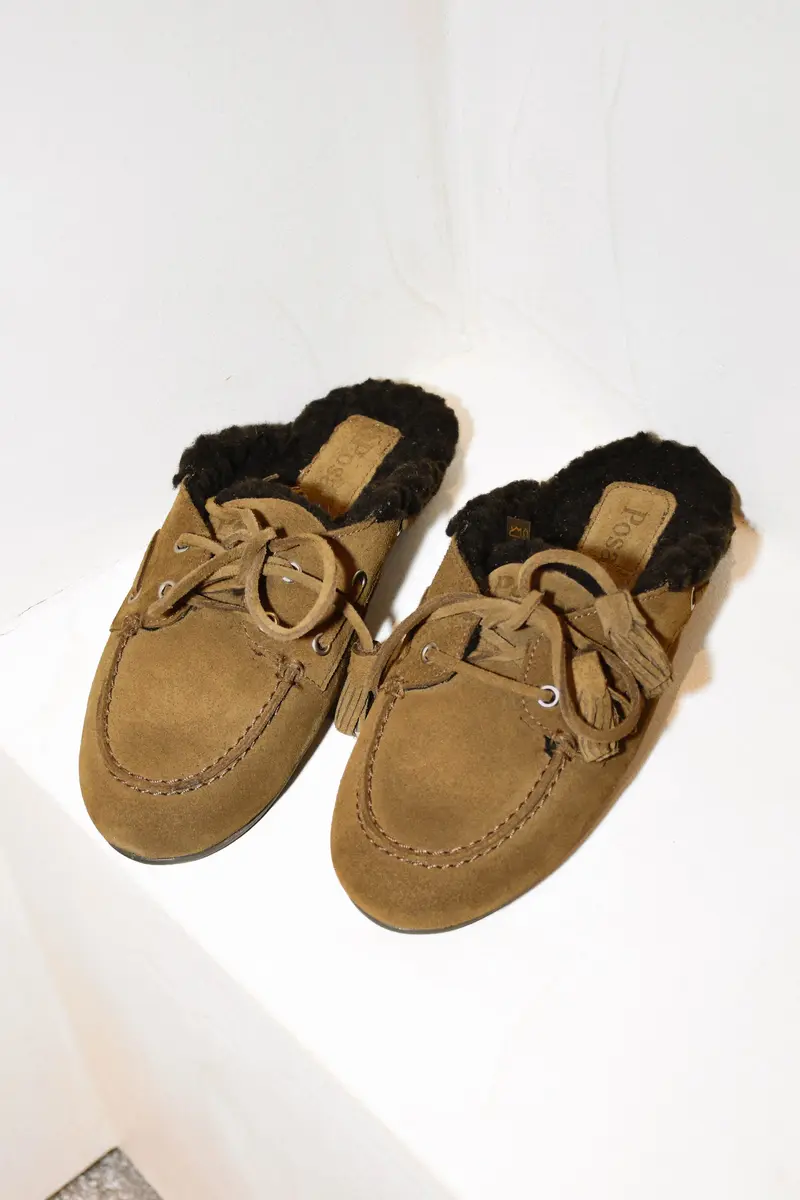 Posa - Loafers - Boat Loafer Mule Fur Beads - Tabacco