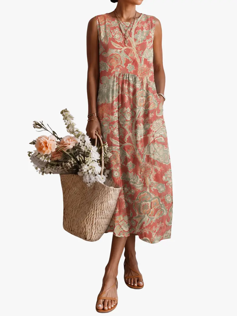PRINTED FLOWING MIDI DRESS FOR WOMEN