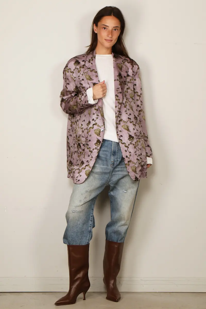 R13 - Blazer - Elongated Ragged Blazer With Piping - Purple Floral