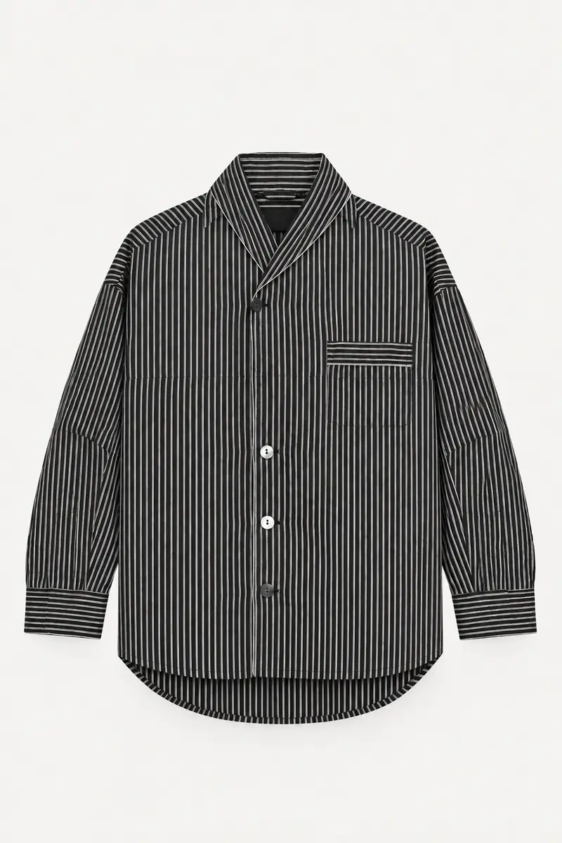 R13 - Blouse - Shawl Lapel Shirt - Black / White Stripe