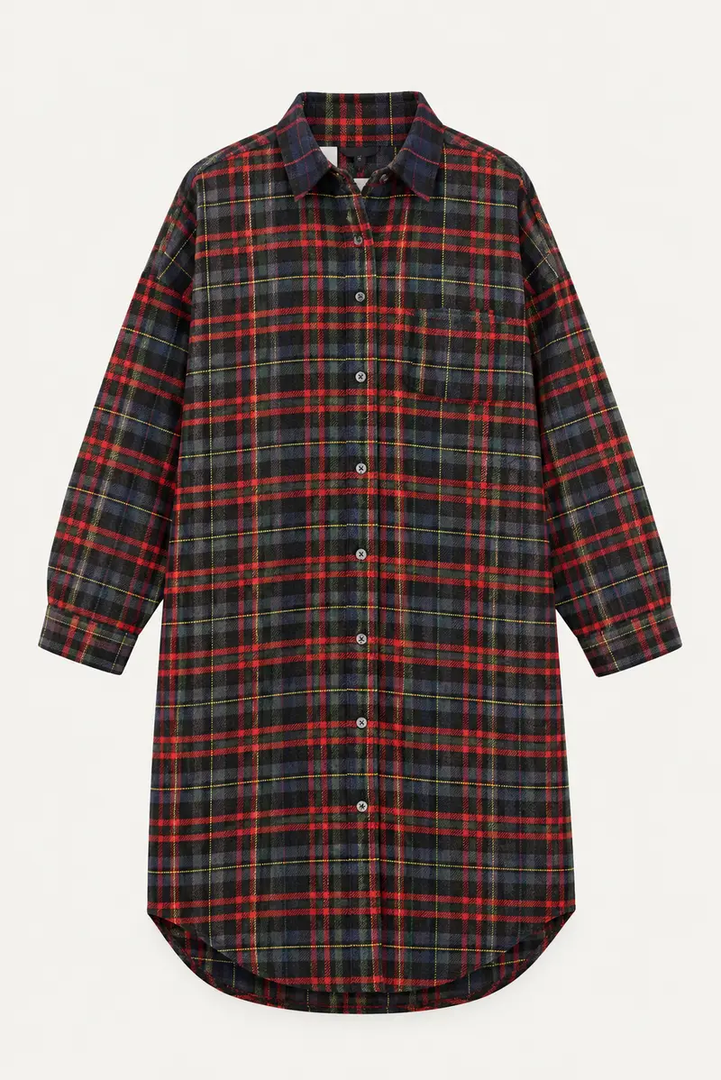R13 - Jurk - Padded Jumbo Shirtdress - Navy Green Plaid