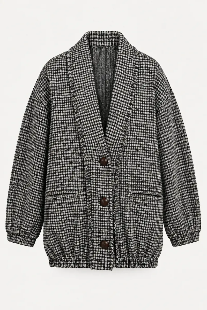 R13 - Vest - Padded Woven Cardigan - Black / White Houndstooth