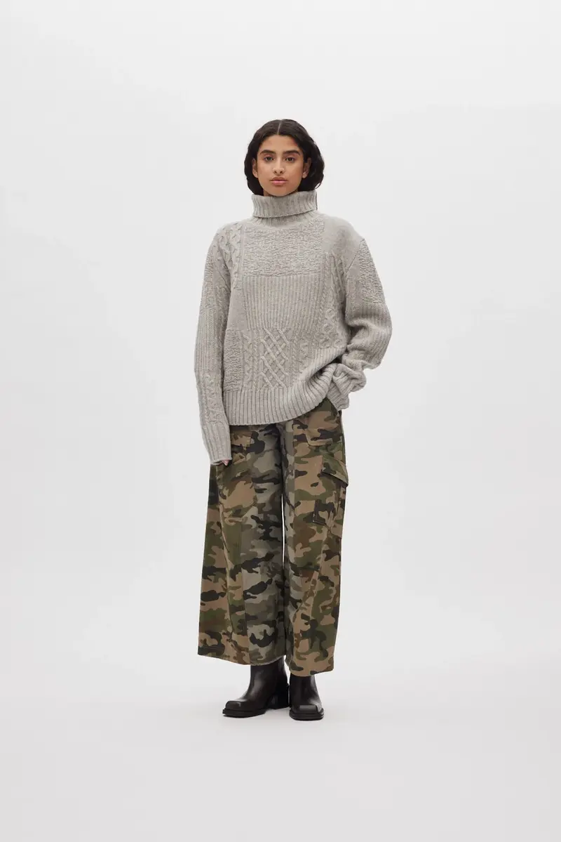 Rabens Saloner anli patchwork knit sweater light grey melange
