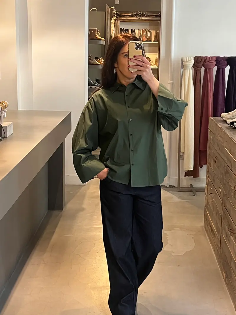 Rabens Saloner Chloe poplin full shirt green
