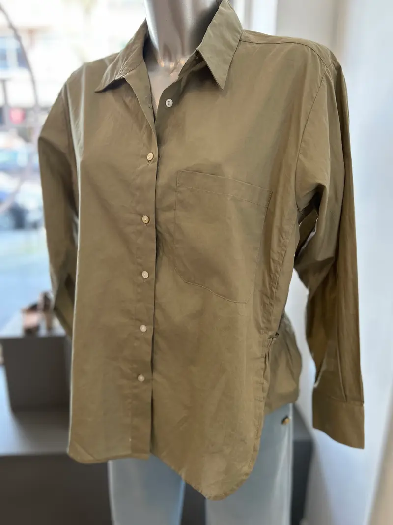 Rabens Saloner djana poplin side gather shirt Khaki