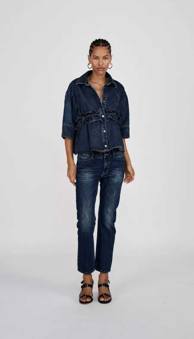 Rabens Saloner fine denim cropped pants dark washed indigo