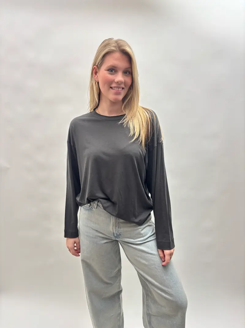 Rabens Saloner Jeva layered jersey boxy t-shirt faded black