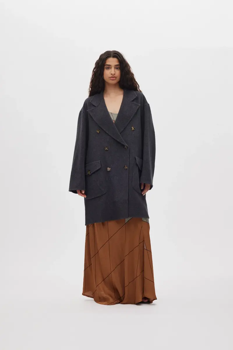 Rabens Saloner Leanna double felt wool coat dark grey melange