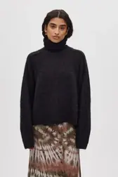 Rabens Saloner mabeka fluffy knit funnel neck sweater black