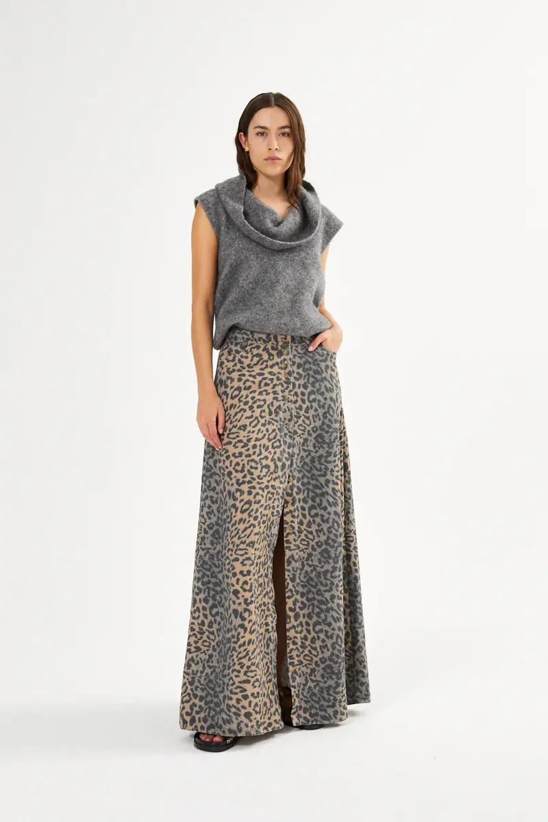 Rabens Saloner Natja leopard print button skirt