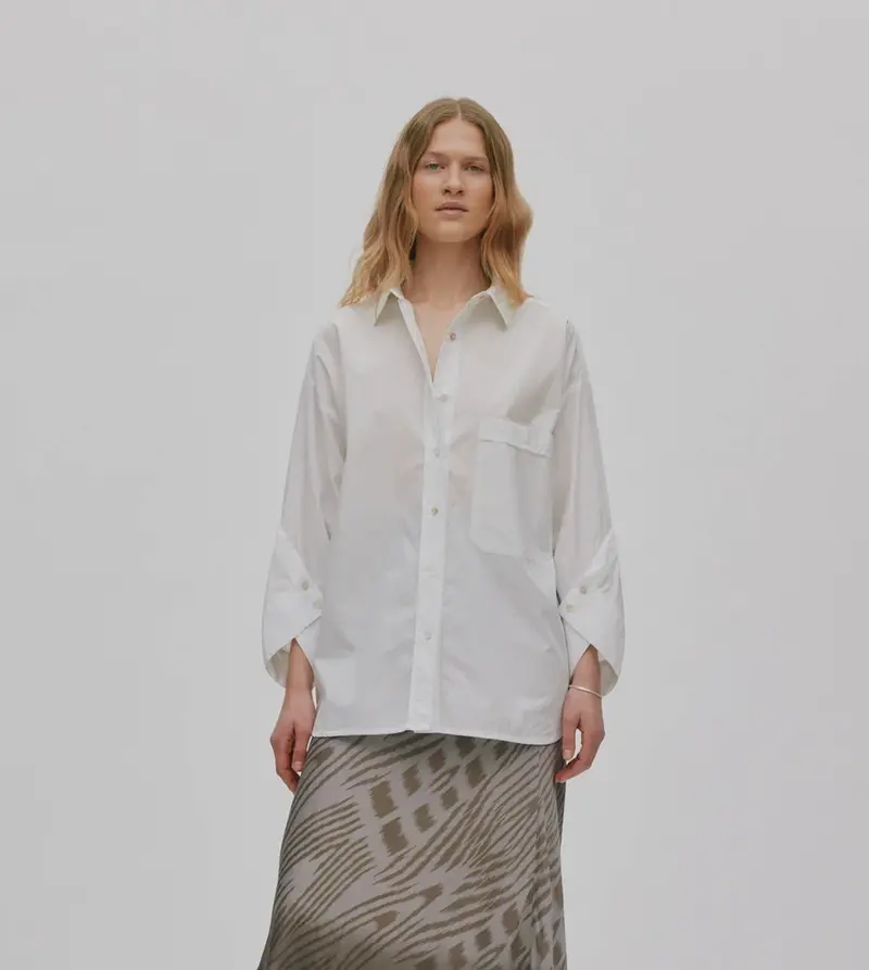 Rabens Saloner susan poplin twist cuff os shirt white