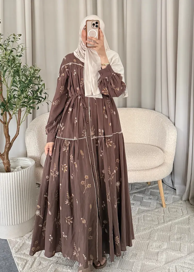 RABIHA COTTON DRESS BROWN