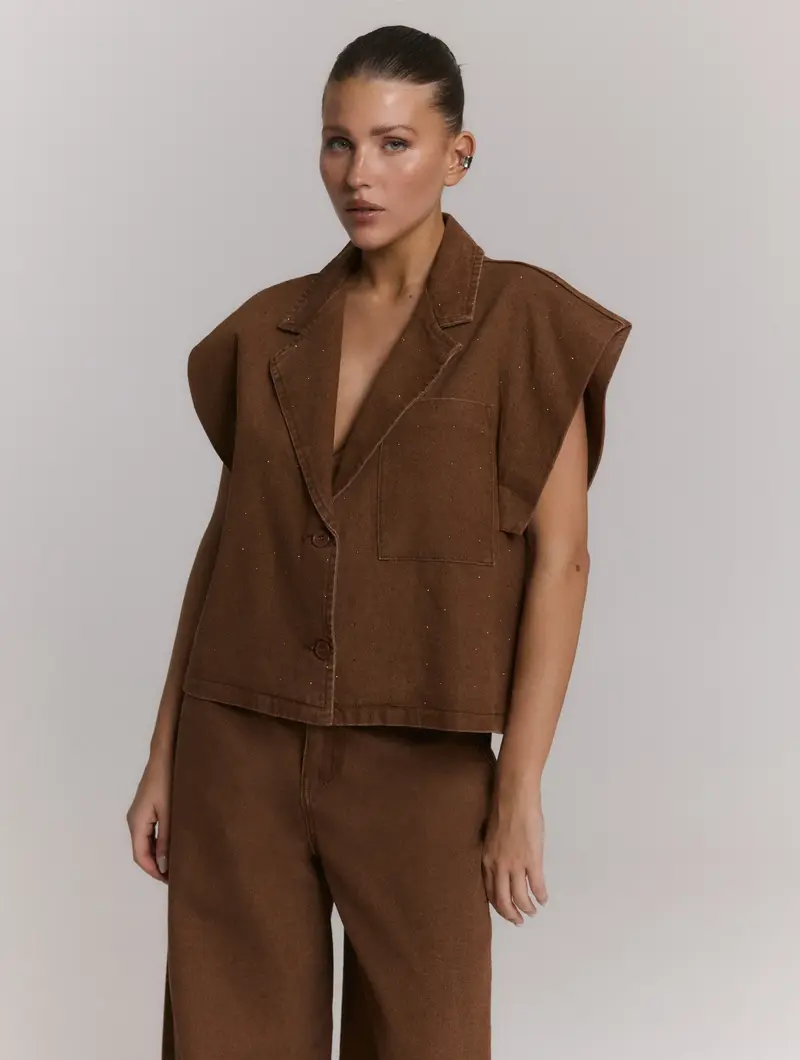 Refined Department gilet bruin met strass model Marlie brown oversized fit