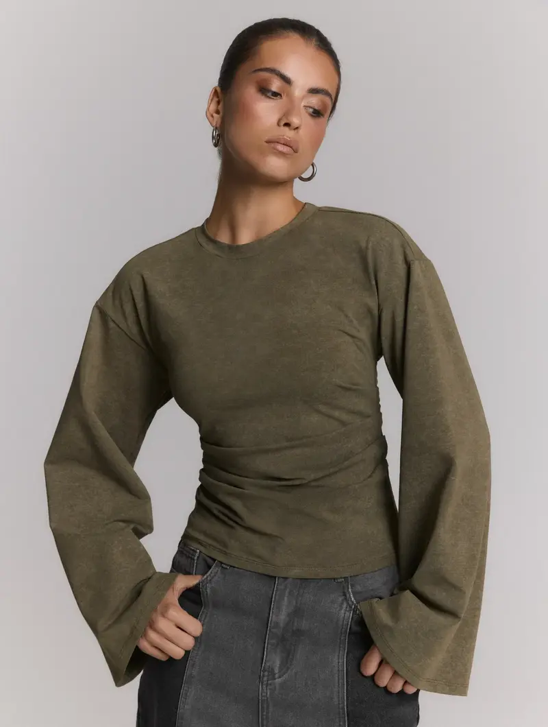 Refined department longsleeve groen getailleerd met wijde mouwen model Cruz Army
