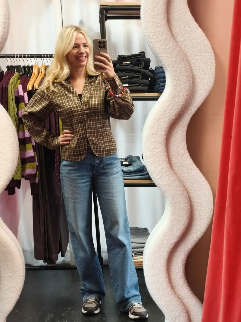 Refined Department ruiten beige bruine blouse model ladies woven small check SYDR2609961107