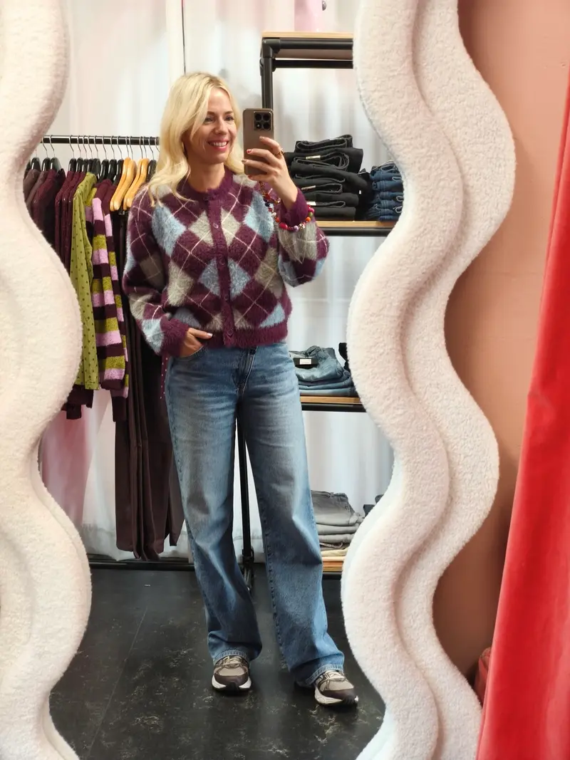 Refined Department vest aubergine argyle print model ladies knitted check cardigan NOMIR2609429118