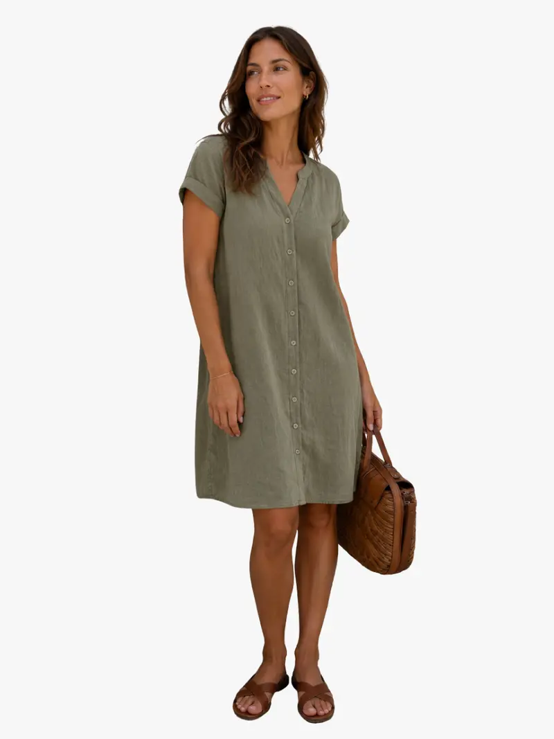 RELAXED V-NECK SHIRT DRESS FOR WOMEN