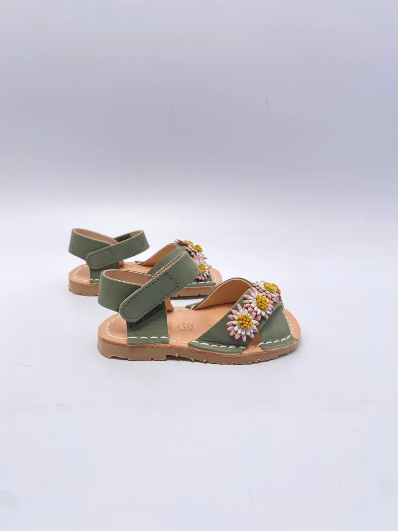 Ria Menorca sandaal nubuck kaki bloem