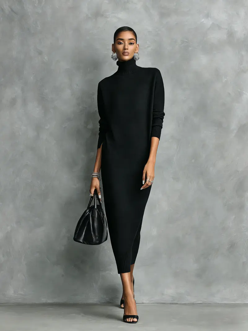 Riana™ | Knitted Turtleneck Midi Dress